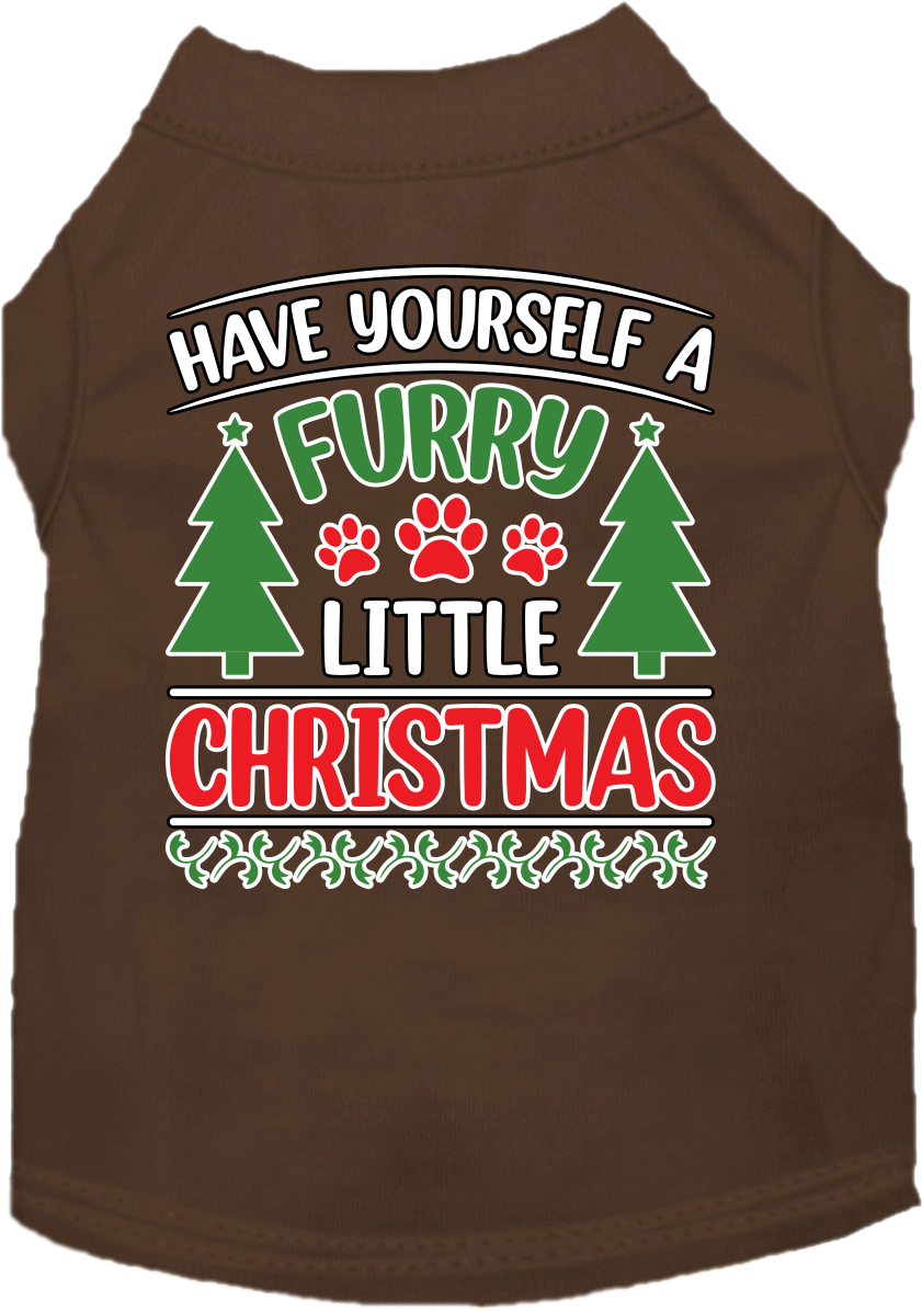 Furry Little Christmas Screen Print Dog Shirt Brown Size XS